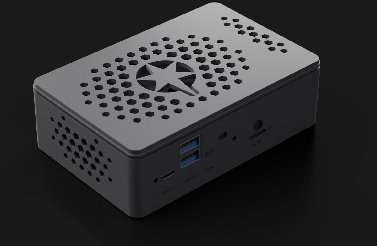 Black ANCLA One ‘Prometheus’, showing the cut-out ANCLA star, hexagonal vents, USB-C, USB 3.0, audio and card ports.